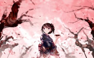 Картинка девушка, кимоно, тарелка