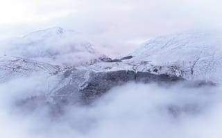 Картинка горы, снег, туман