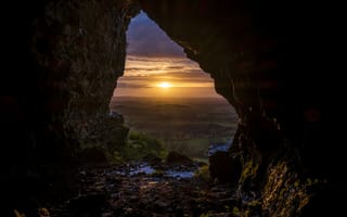Картинка пещера, солнце, закат