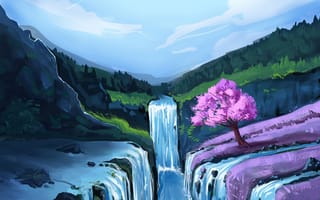 Картинка водопад, вода, пейзаж