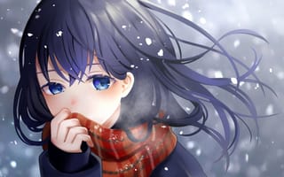 Обои девушка, шарф, снег