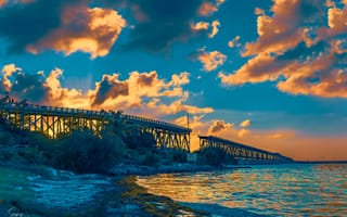 Картинка мост, облака, вода