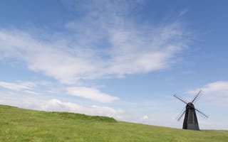 Картинка ветряная мельница, поле, трава