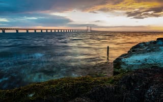 Картинка мост, море, горизонт