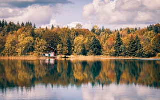 Картинка дом, озеро, деревья