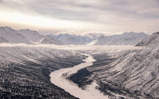 Картинка долина, река, снег