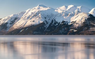Картинка гора, озеро, снег