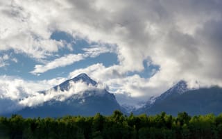 Картинка гора, облака, лес