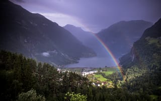 Картинка радуга, долина, деревья