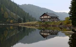 Картинка дом, озеро, отражение