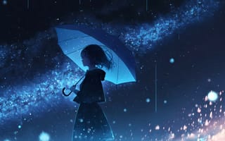 Картинка девушка, зонт, дождь