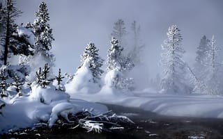 Картинка зима, река, испарение