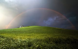 Картинка радуга, поле, луг