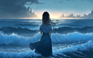 Картинка девушка, океан, волны