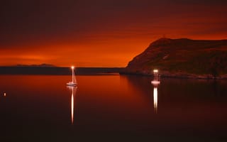 Картинка лодка, свечение, озеро