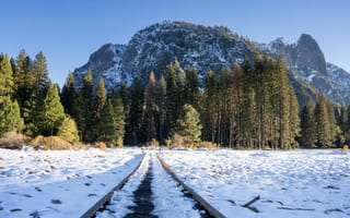 Картинка железная дорога, снег, поляна