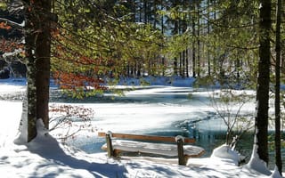 Картинка скамейка, весна, берег