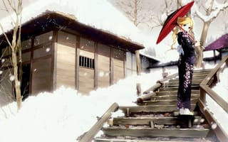 Картинка анимешка, гейша, кимоно