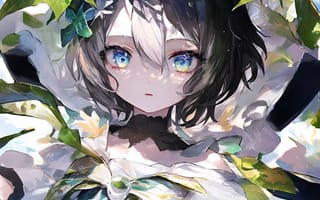 Картинка девушка, глаза, листья