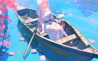 Картинка девушка, шляпа, лодка