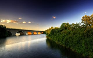 Обои мост, река, деревья