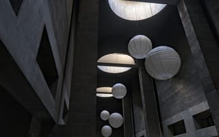 Картинка шары, светильники, здание
