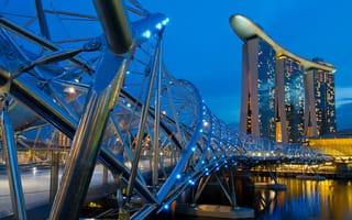 Картинка сингапур, мост хеликс, вечер