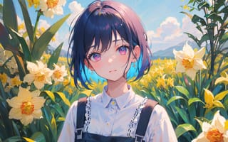 Картинка девушка, цветы, поле