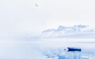 Картинка лодка, озеро, горы