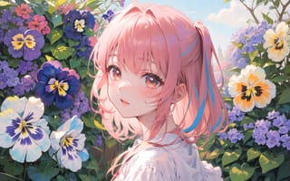 Картинка девушка, взгляд, цветы