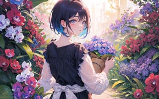 Картинка девушка, бантик, цветы