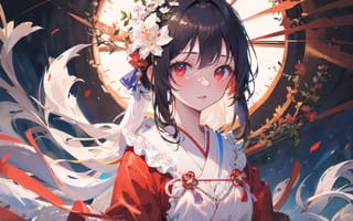 Картинка девушка, кимоно, цветы