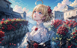 Картинка девушка, аниме, розы
