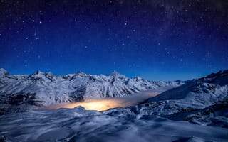 Картинка ледник Горнер, звездное небо, астрономия, Швейцария, голубое небо