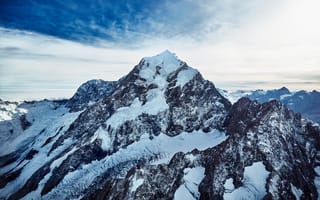 Картинка Маунт Кук, вершина горы, горы, 5к, Новая Зеландия, заснеженный