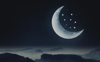 Картинка месяц, звезды, горы, холодный, ночь, эстетический