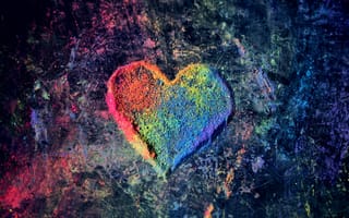 Картинка люблю сердце, цвета радуги, меловая пыль, 5к, красочный