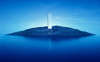 Картинка остров, стекло, 3д, живописный, освещение, синий, слияние