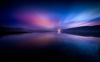 Картинка Северное сияние, пейзаж, 8k, озеро, рассвет, сумерки, 5к, размышления
