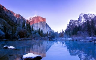 Картинка Йосемитское озеро, Йосемитская долина, Калифорния, живописный, зима, США, пейзаж, отражение, Йосемитский национальный парк, 5к