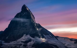 Картинка маттерхорн, гора, Швейцария, сумерки, 8k, 5к, восход, вершина горы
