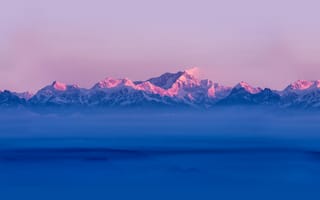 Картинка Гималаи, горный хребет, над облаками, горы, восход, запас, зима