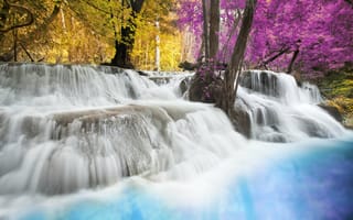 Картинка Эраван падает, водопад, 5к, Таиланд, весна, лес, осень