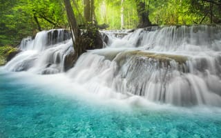 Картинка Эраван падает, водопад, Таиланд, 5к, лес, весна
