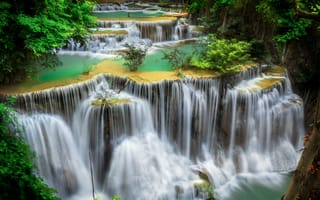 Картинка Водопад Хуай Мэй Кхамин, достопримечательность, весна, Таиланд, 5к, тропический лес