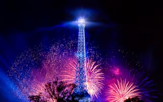 Картинка Эйфелева башня, фейерверк, День взятия Бастилии, Париж, ночь