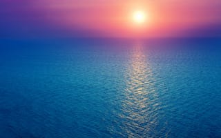 Картинка восход, морской пейзаж, Утренний свет, горизонт, розовое небо, океан, синий, эстетический