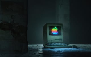 Картинка яблочный компьютер, яблоко логотип, ретро, темный