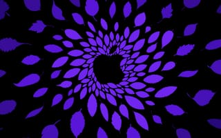 Картинка яблоко логотип, фиолетовый, листья, темный, абстрактный