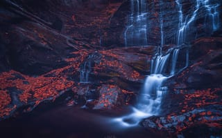 Картинка водопад моховой долины, водопад, Вермонт, США, стоу, горные породы, 5к
